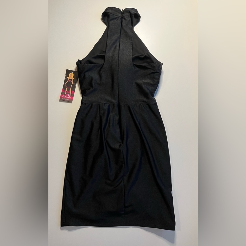 Blondie Nites Black Satin Halter Mini Dress NWT Size 3 - Picture 6 of 12